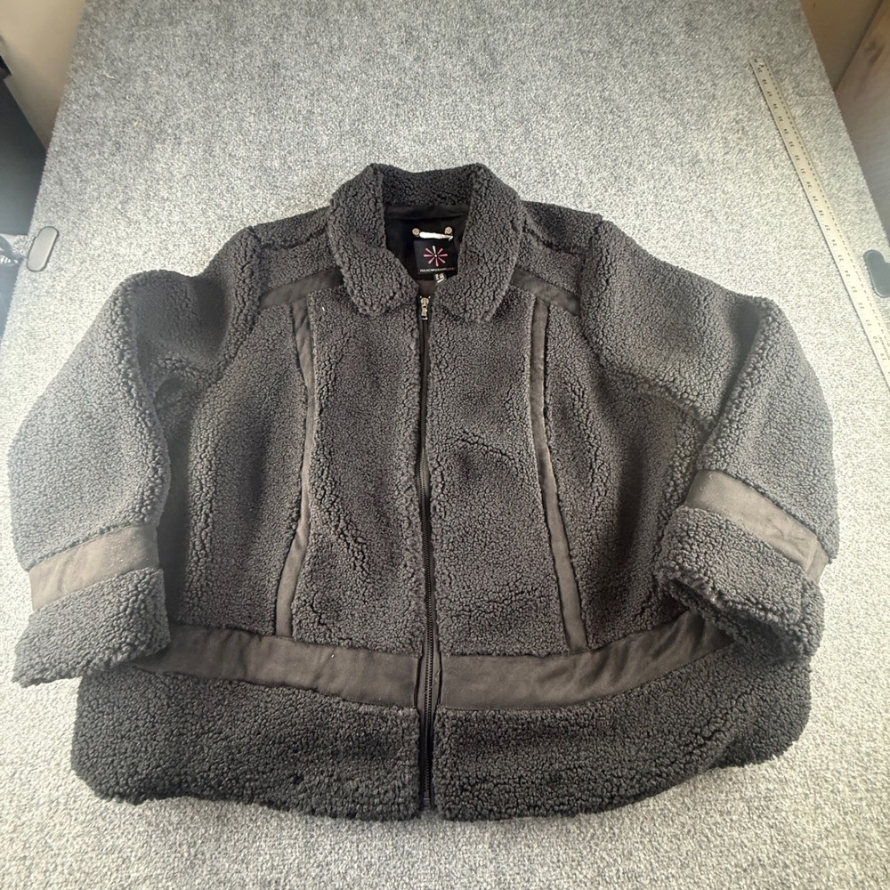Isaac Mizrahi Live! Womens 2X Charcoal Gray Sherpa Faux Shearling Zip Up Jacket